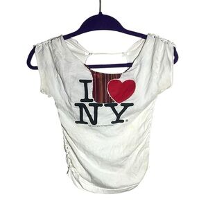 I Love New York White Graphic Distressed Women's Top size XS